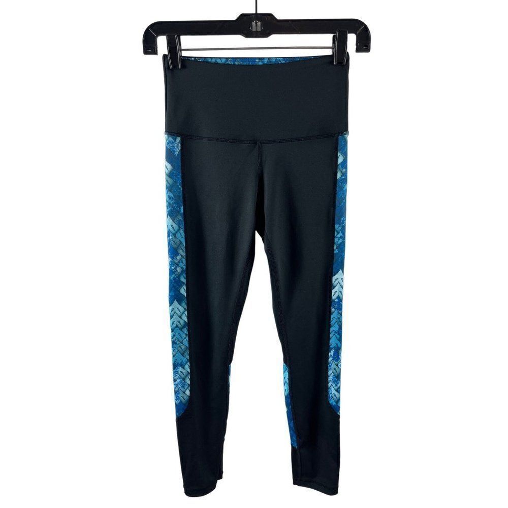 Feed Me Fight Me Fox Print 7/8 Length Leggings Size XS Black Blue Squat Proof